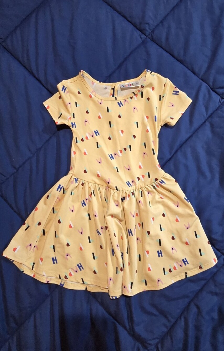 Dot Dot Smile Yellow Short Sleeve Happy Printed Dress
